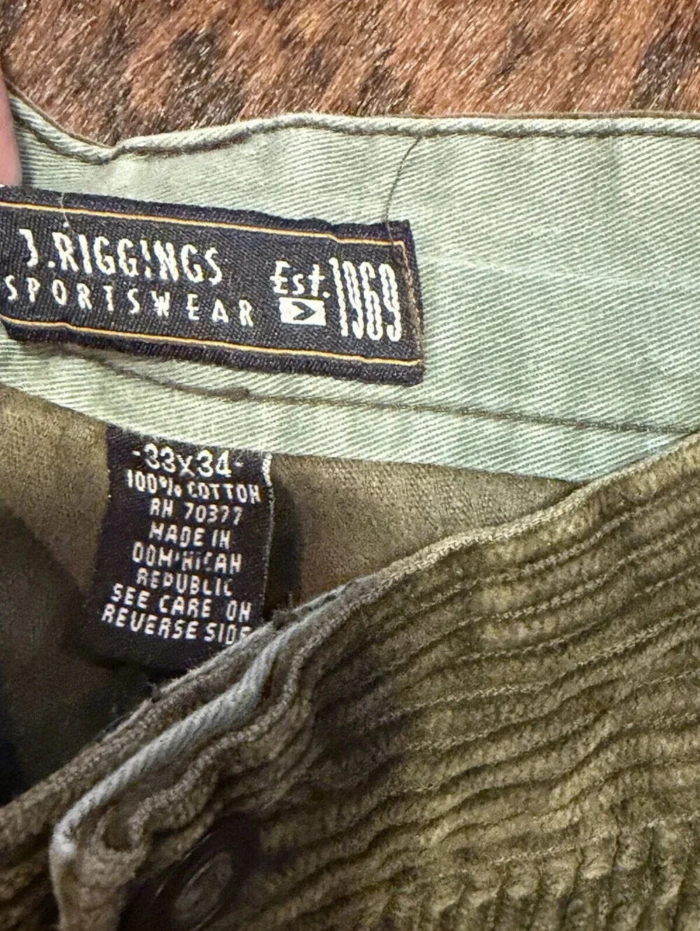 Vintage J Riggings Thick Ribbed Olive Green Corduroy Pants Men 33x34 Cuffed Read